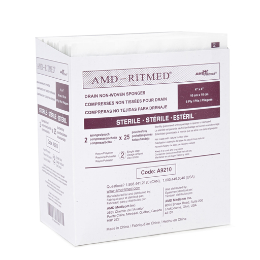 Drain Sponge AMD Ritmed 4 X 4 Inch 6-Ply Sterile 2 per Pack - Edmonton